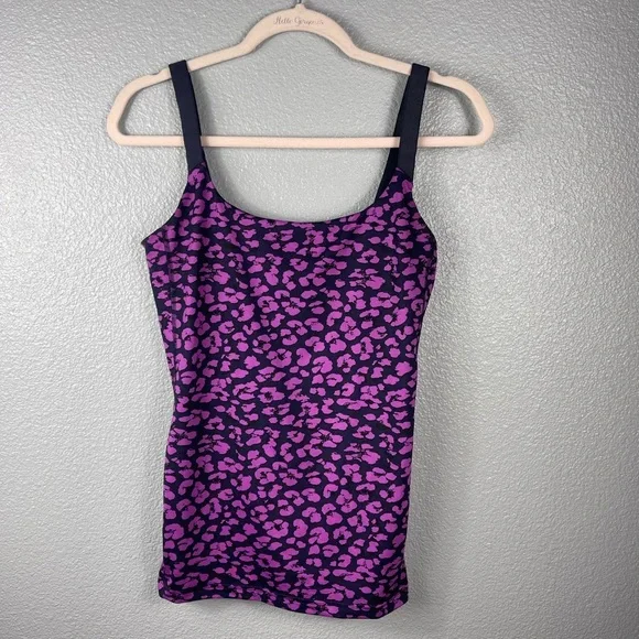 Lululemon Barre None Tank Sz 6 Mini Cherry Cheetah Ultra Violet Navy Blue Preppy - Picture 2 of 9